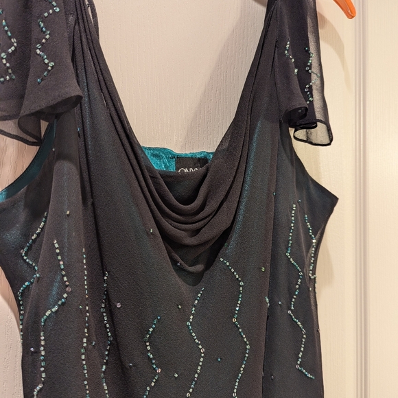 Black Silk Chiffon Hand Beaded Camisole, Flutter Shoulder Plus Size 2X - Picture 8 of 8
